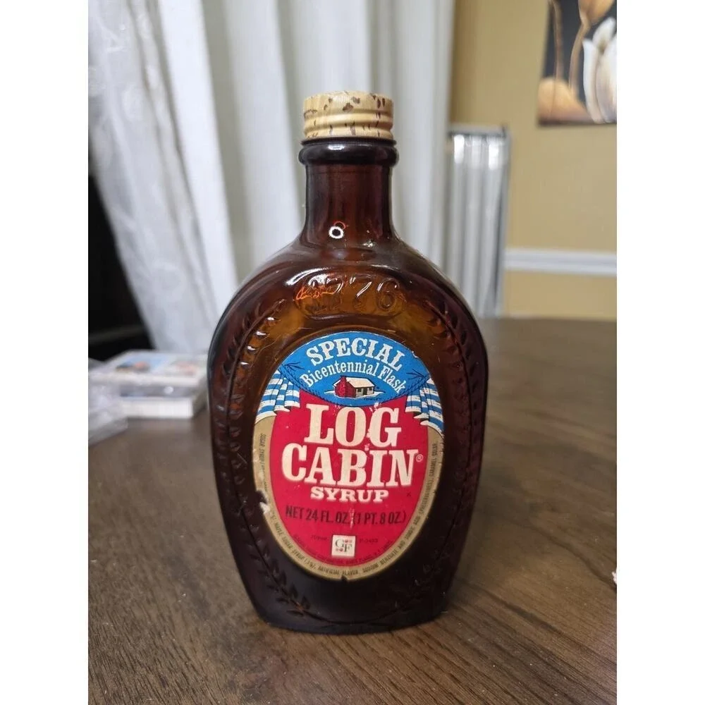 Vintage Log‎ Cabin Syrup Special Bicentennial Flask 1776-1976 Glass Bottle Empty